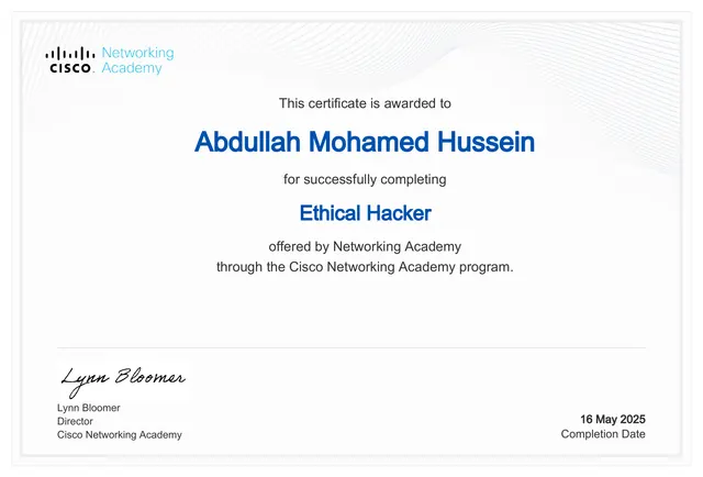 Cisco Ethical Hacker certificate preview