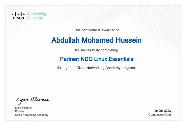NDG Linux Essentials certificate preview
