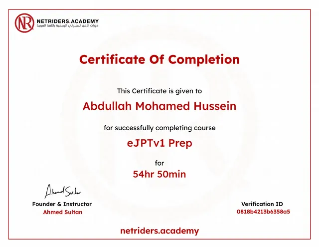 eJPT Prep certificate preview