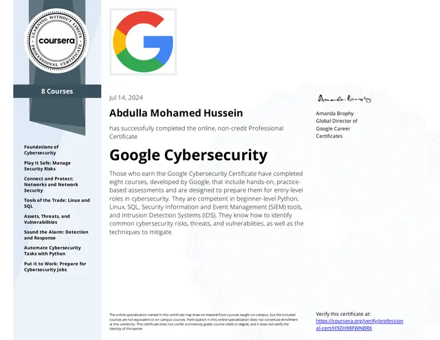 Google Cybersecurity Professional Certificate preview