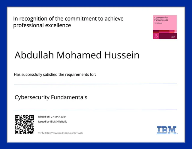 IBM Cybersecurity Fundamentals certificate preview