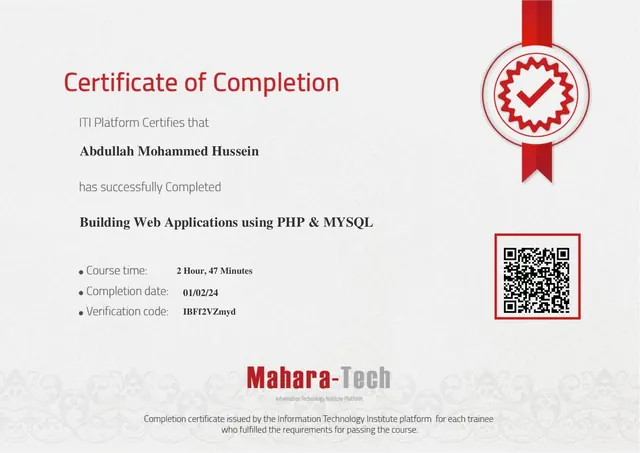 PHP & MySQL certificate preview