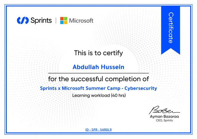 Sprints x Microsoft Cybersecurity certificate preview