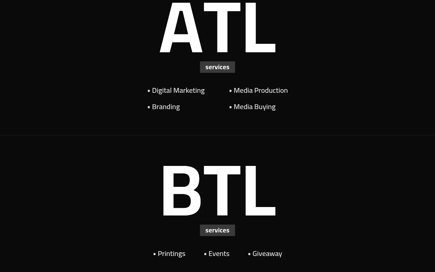 Grey Agency ATL and BTL services section